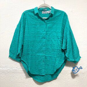 NWT Vintage Angelique Imp Inc. NYC Button Up Shirt Cotton Green Textured M